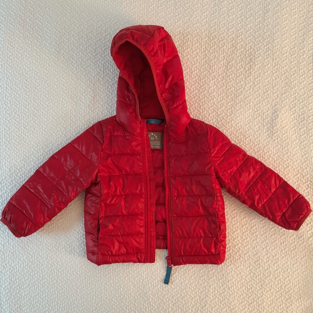 Primary red puffer coat